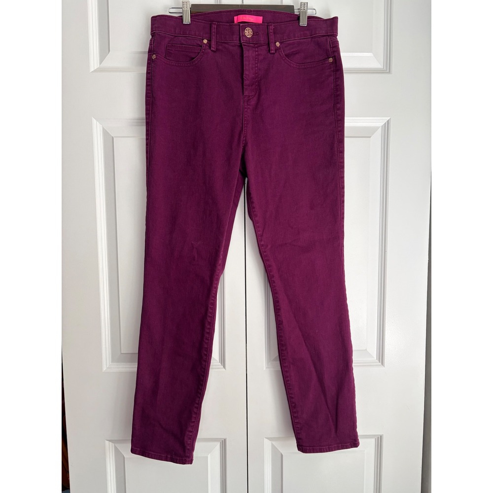 Lilly Pulitzer South Ocean High Rise Skinny Pants Purple Maroon Size 12